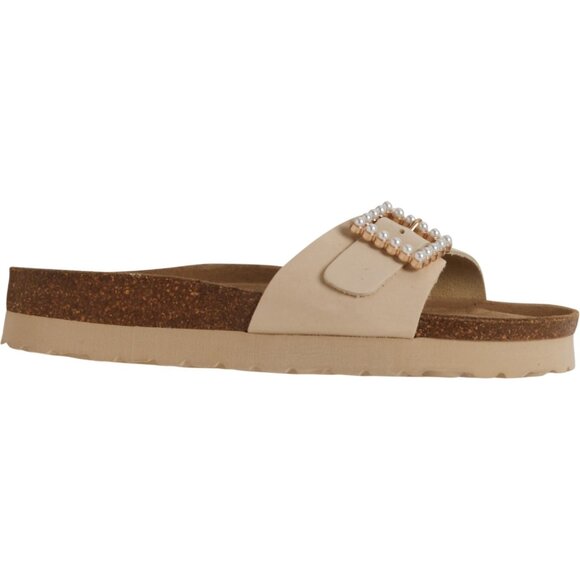 NEW BIO GREEN Made in Spain Big Tonal Pearl Buckle Slide Sandals - Suede 253 - Picture 3 of 5